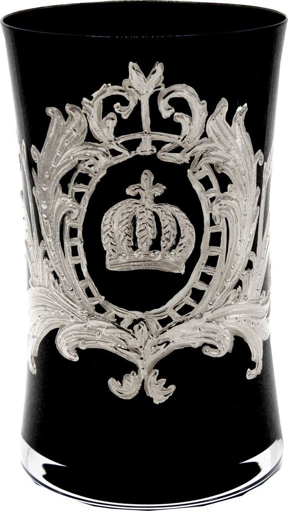 Pompöös by Casa Padrino Luxus Wasserglas mit edler Platin Beschichtung Schwarz / Silber Ø 8 x H. 13 cm - Pompööses Trinkglas designed by Haral...