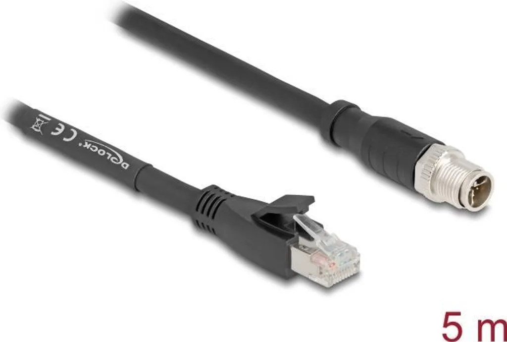 Delock Cavo Patch M12-X Maschio / RJ45 5m Cat 5e S/FTP Nero