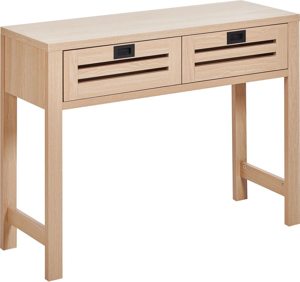 BELIANI Konsolentisch Heller Holzfarbton mit zwei Schubladen Schwarze Griffe Modern Stilvoll Rustikale Konsole für Wohnzimmer Schlafzimmer Flur