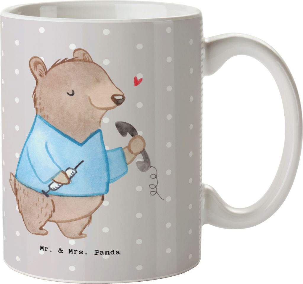 Mr. & Mrs. Panda Keramiktasse Medizinische Fachangestellter Herz - Grau Pastell - Geschenk, Medizinischer, cappuccinotasse, Tasse, Arztpraxis, Kaff...