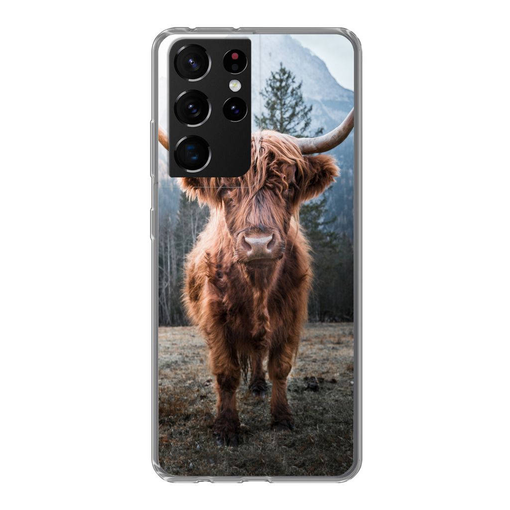 MuchoWow Handyhülle Schutzhülle Hülle für Samsung Galaxy S21 Ultra Schottischer Highlander - Berg - Tier Silikon Softcase Handy Hülle - Mobi...