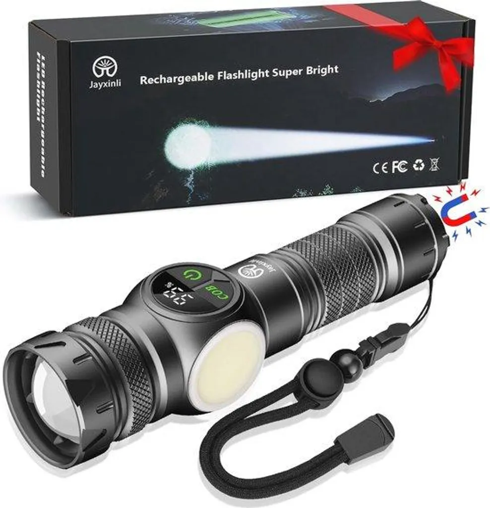 Lampe torche LED 30000 lumens rechargeable USB avec écran LCD et zoom