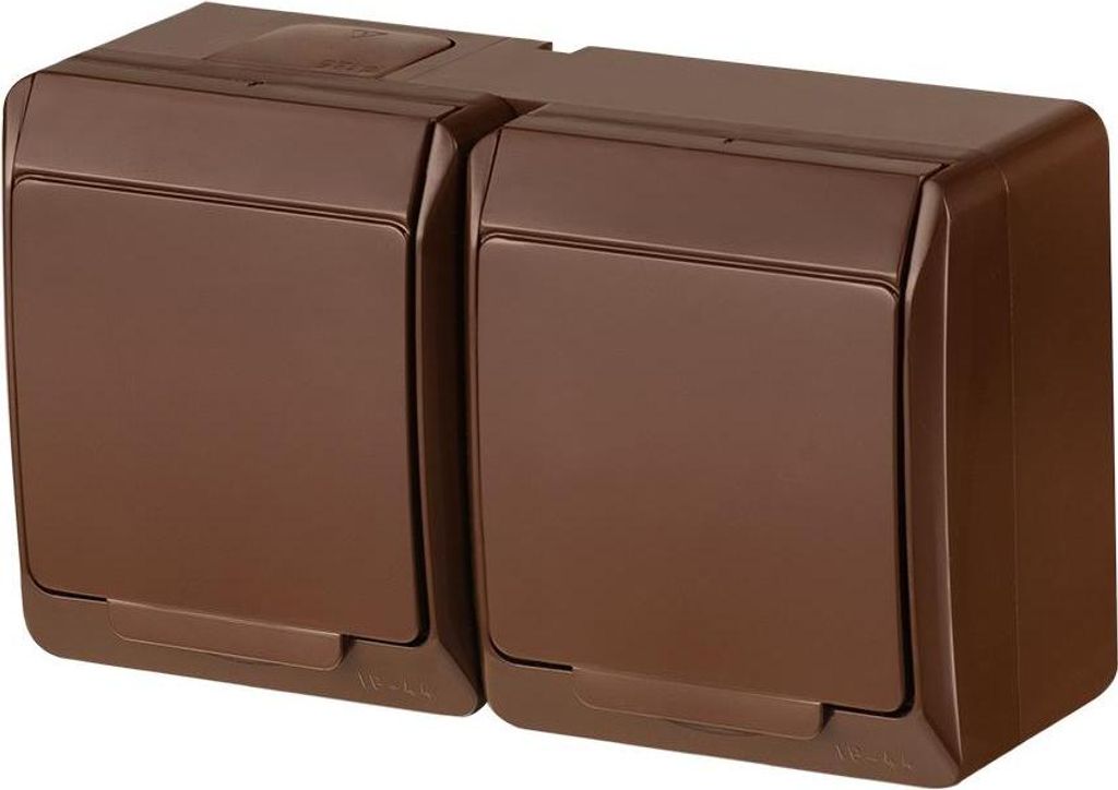 Presa Schuko doppia da esterno IP44 colore marrone Immagine del prodotto 
