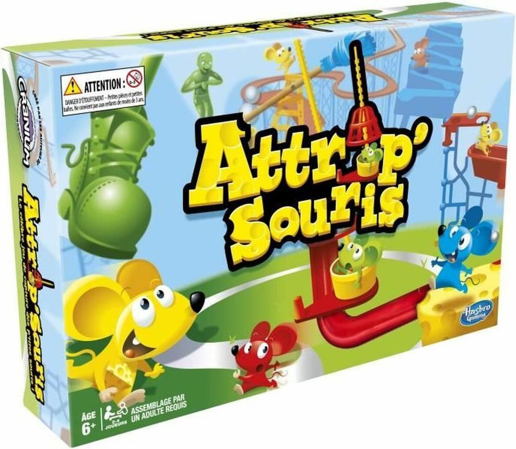 The image shows the box of a board game called "Attrap'Souris".