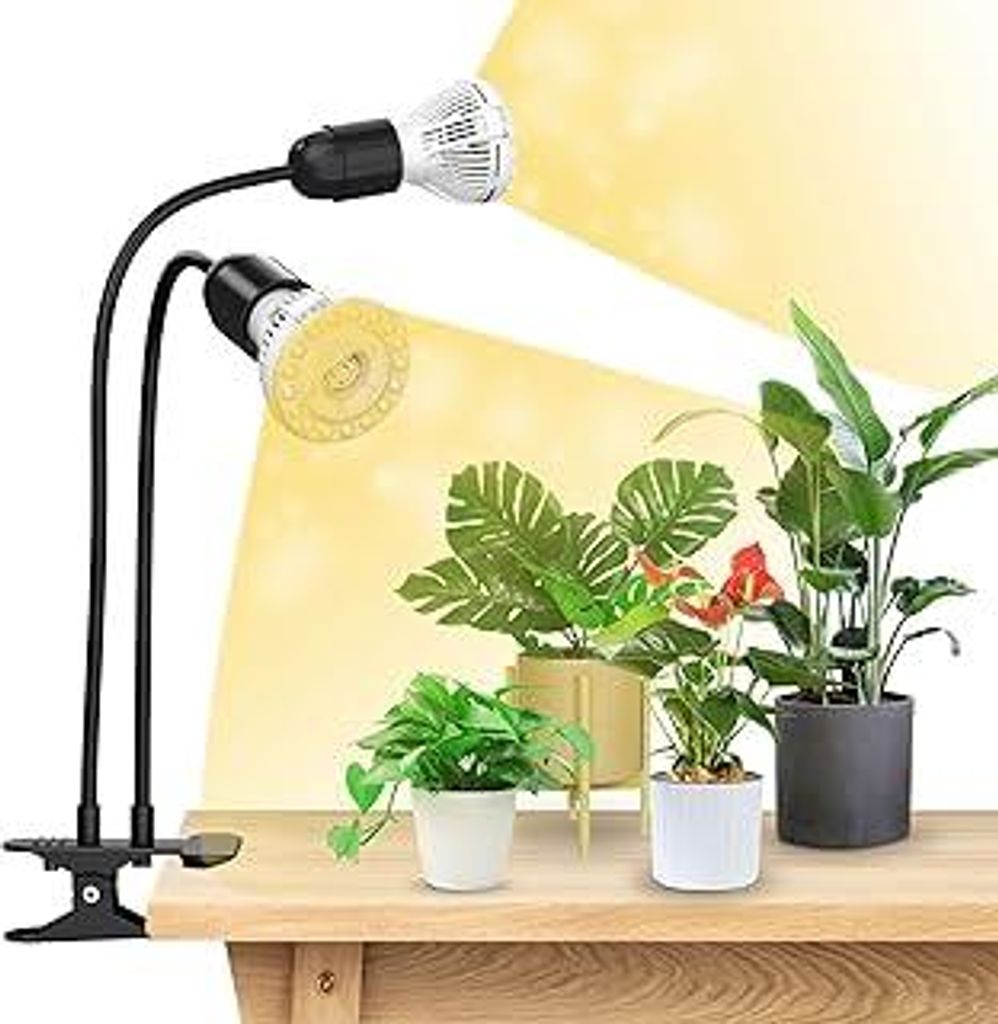 SANSI LED Pflanzenlampe Vollspektrum für Zimmerpflanzen, 20W Wachstumslampe mit Starker Griff Clip, 360° Schwanenhals, 2 E27 Pflanzenwachstumsbir...