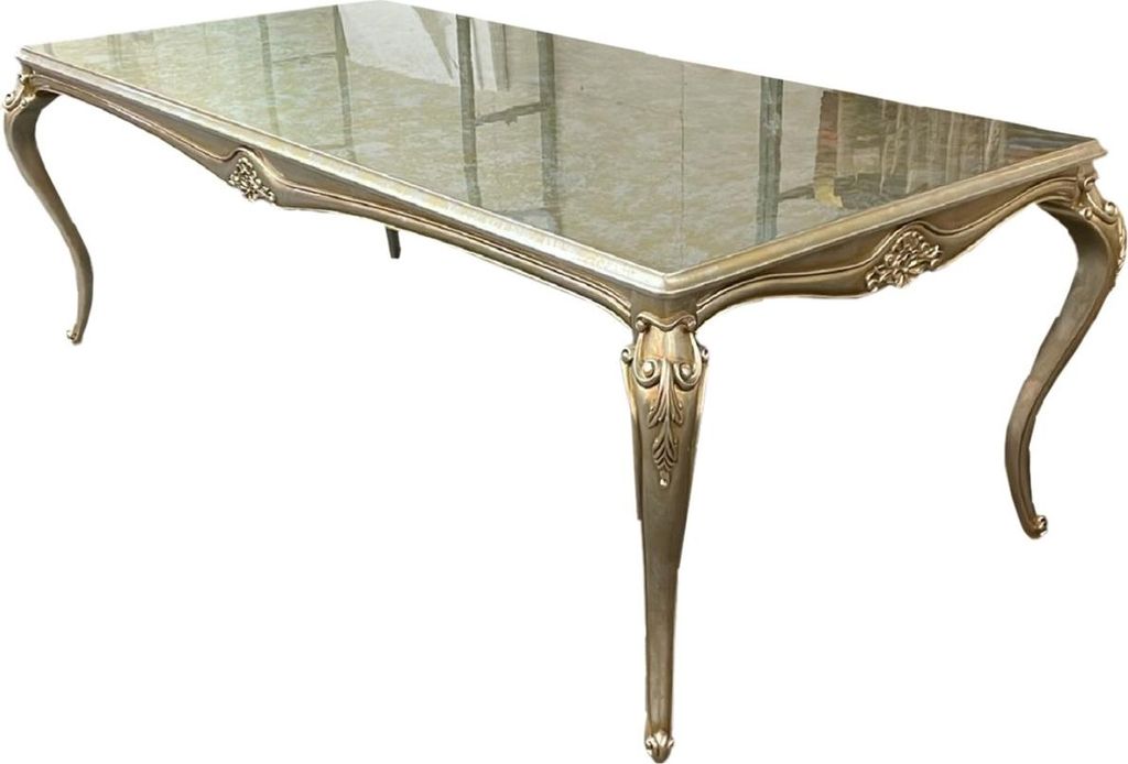 Casa Padrino Luxus Barock Esstisch Silber / Gold - Handgefertigter Massivholz Esszimmertisch - Luxus Esszimmer Möbel im Barockstil - Barock Möbel...
