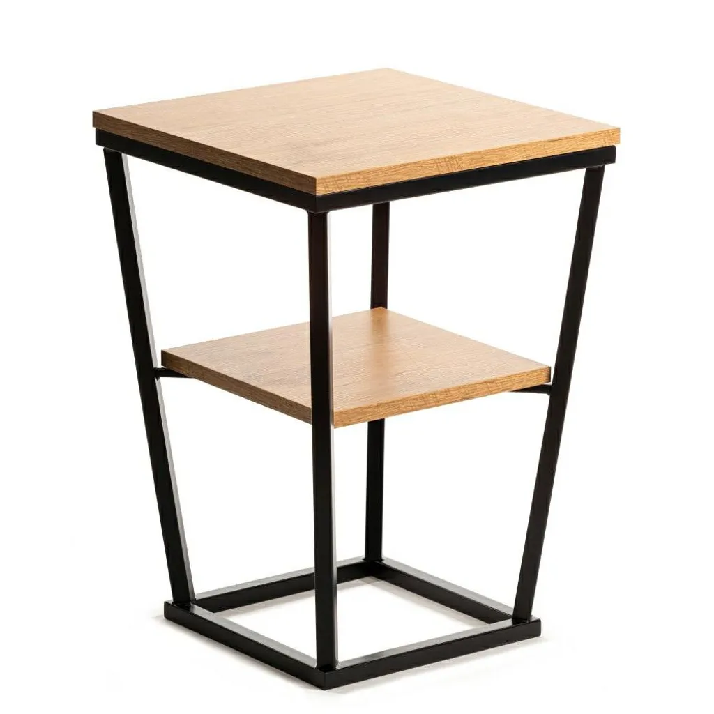 Meuble de Nuit en Métal et MDF Robuste 40x40 cm Hauteur 57 cm Noir/Bois