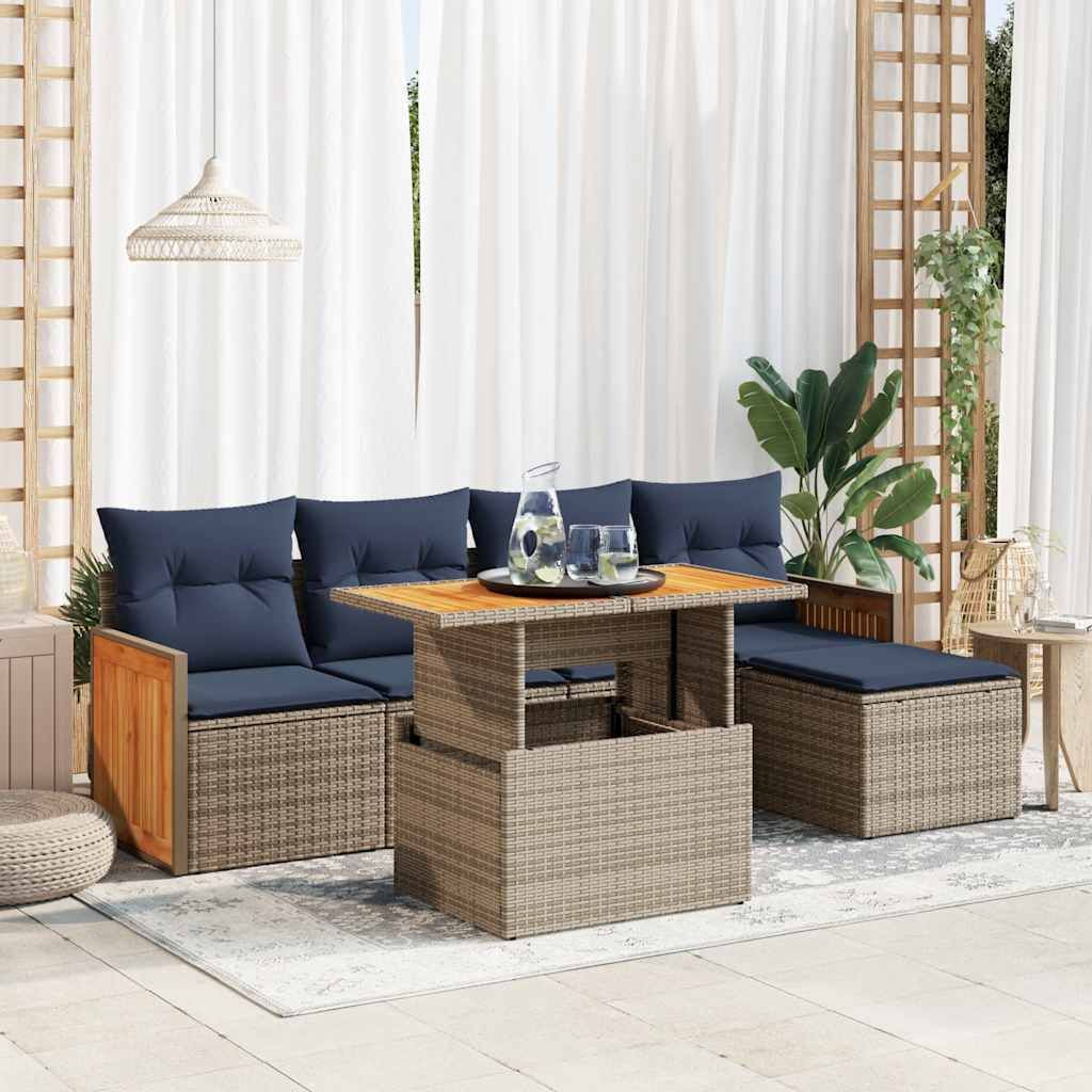 Maison Exclusive - 6-tlg. Garten-Sofagarnitur mit Kissen Grau Poly Rattan Akazie