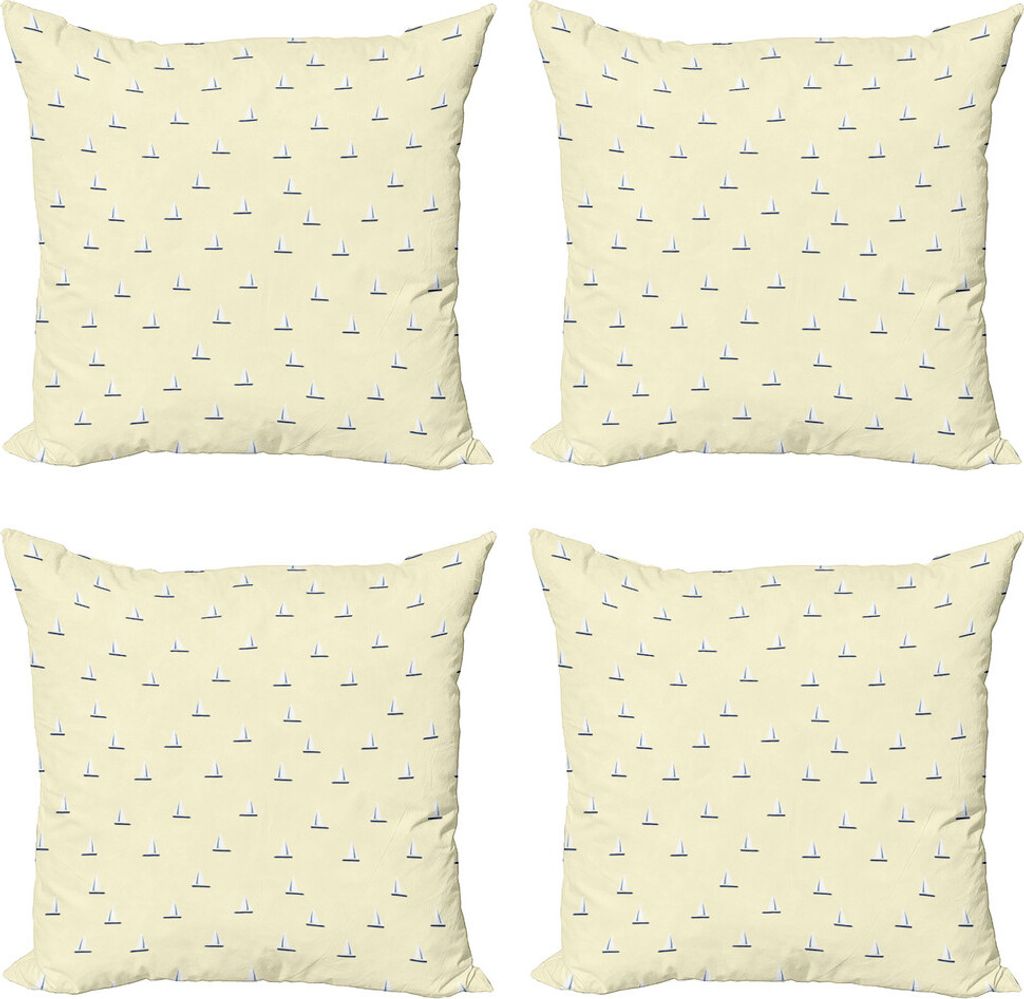 ABAKUHAUS Nautisch Kissenbezug Set (4 Stück), Minimal Segelmeeres, Moderner Doppelseitiger Digitaldruck, 50 cm x 50 cm, Sahne und Nachtblau