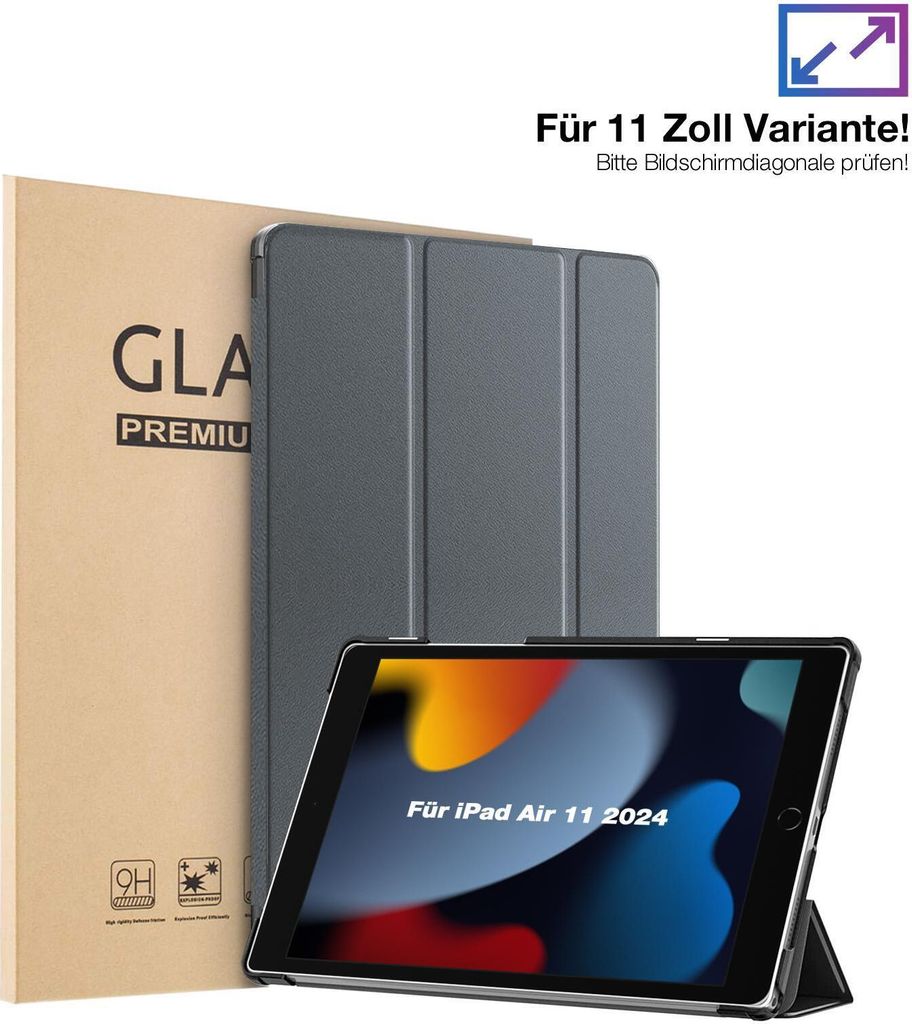Schutzhülle + 2x 9H Display Glas für Apple iPad Air 6. Gen 11.0 Zoll Cover Case Schutz Tablet Farbe: Grau