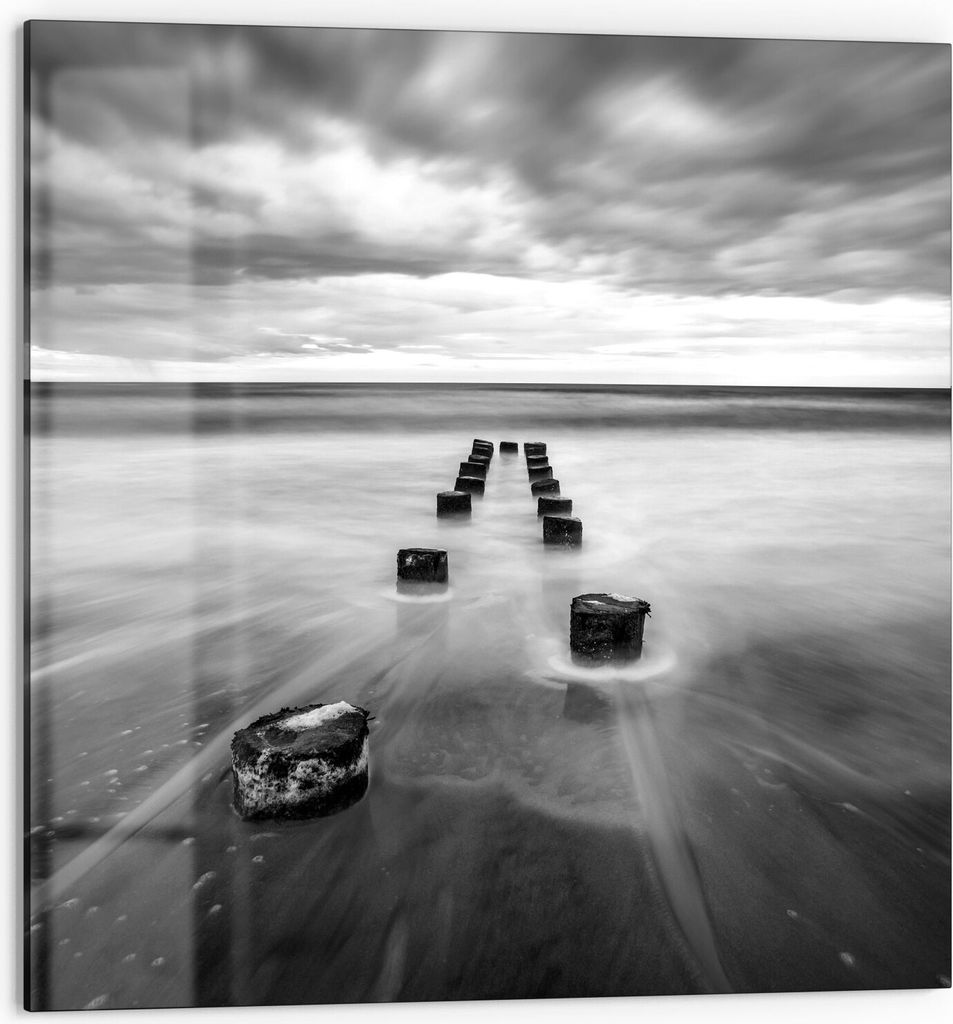 DEQORI Küchenrückwand Glas 60x60 cm 'Wellenbrecher im Meer' Spritzschutz Bad Rückwand