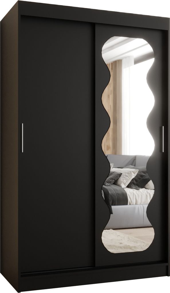 MEBLE KRYSPOL SPOTI 120 Kleiderschrank mit zwei Schiebetüren für Schlafzimmer – moderner Aufbewahrungsschrank mit Kleiderstange und Regalen –...