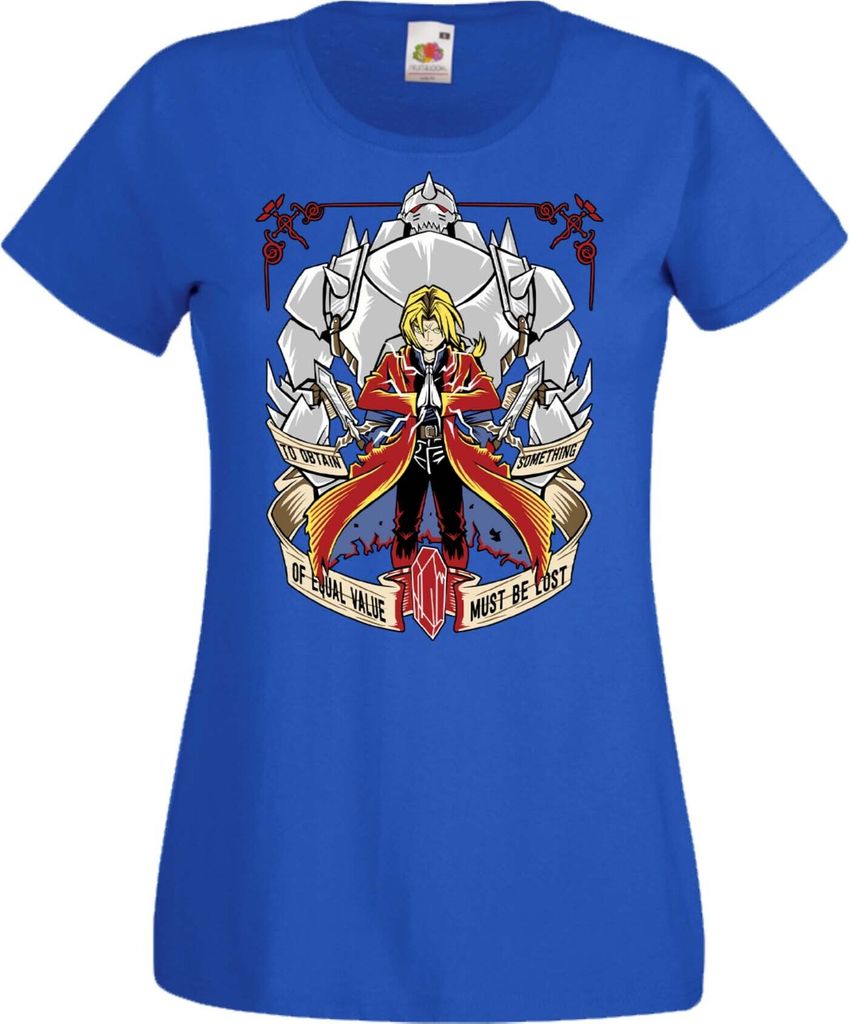 Damen T-Shirt Manga Anime Fullmetal Alchemist Edward Elric Fullmetal Edward, Lady 2XL / Blau
