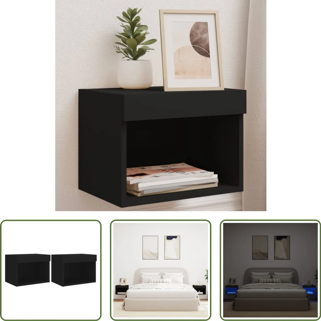 Coppia Comodini Neri LED The Living Store | Lusso Moderno