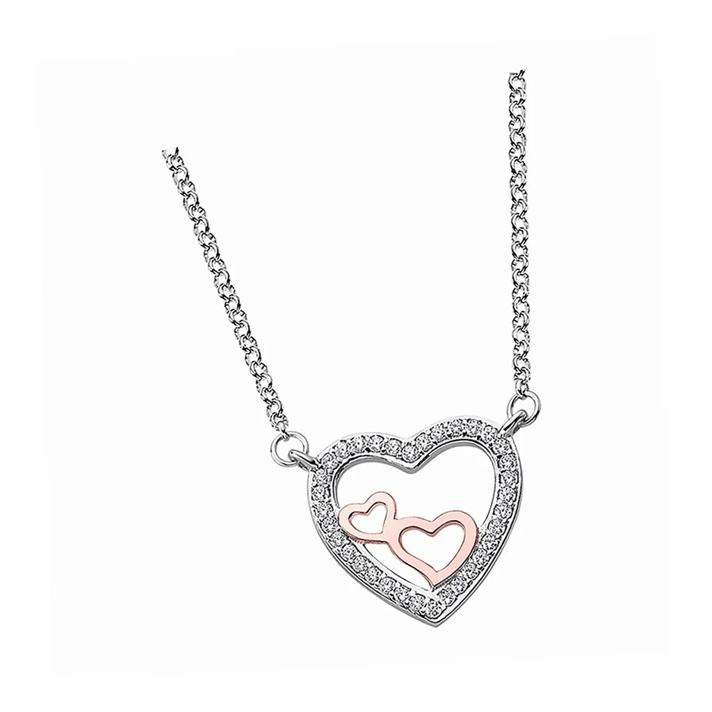 Collier Argent 925 Rhodié Lotus Silver Cœurs Zirconia Brillant LP1856-1/1
