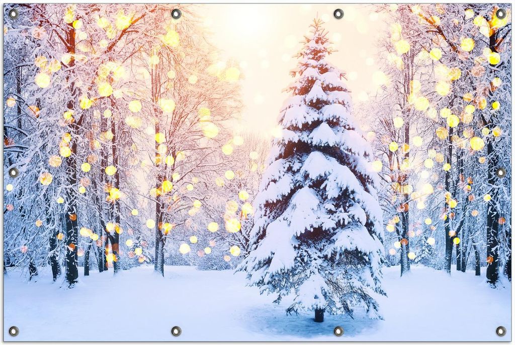 Wallario Outdoor-Poster für Garten oder Balkon, Motiv Winterzauber im Lichterglanz, in ca. 100 x 150 cm