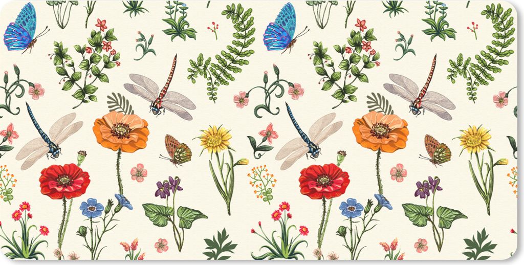 MuchoWow Schreibtischunterlage Insekten - Blumen - Sommer - Regenbogen - Muster 80x40 cm - XXL Mauspad - Gaming Mauspad