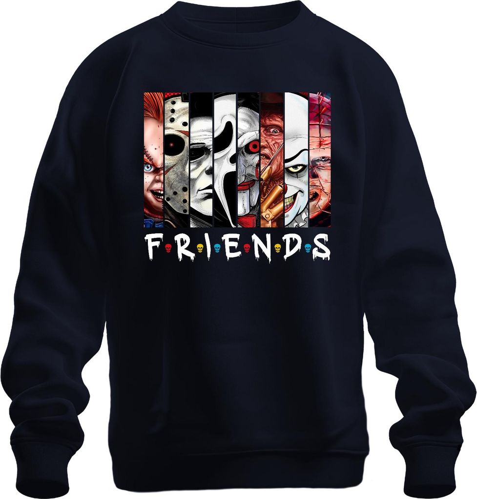 FRIENDS Horror Ikonen Jason Michael Pennywise Freddy Chucky Kult Uni Sweatshirt Pullover, Navy, XXL