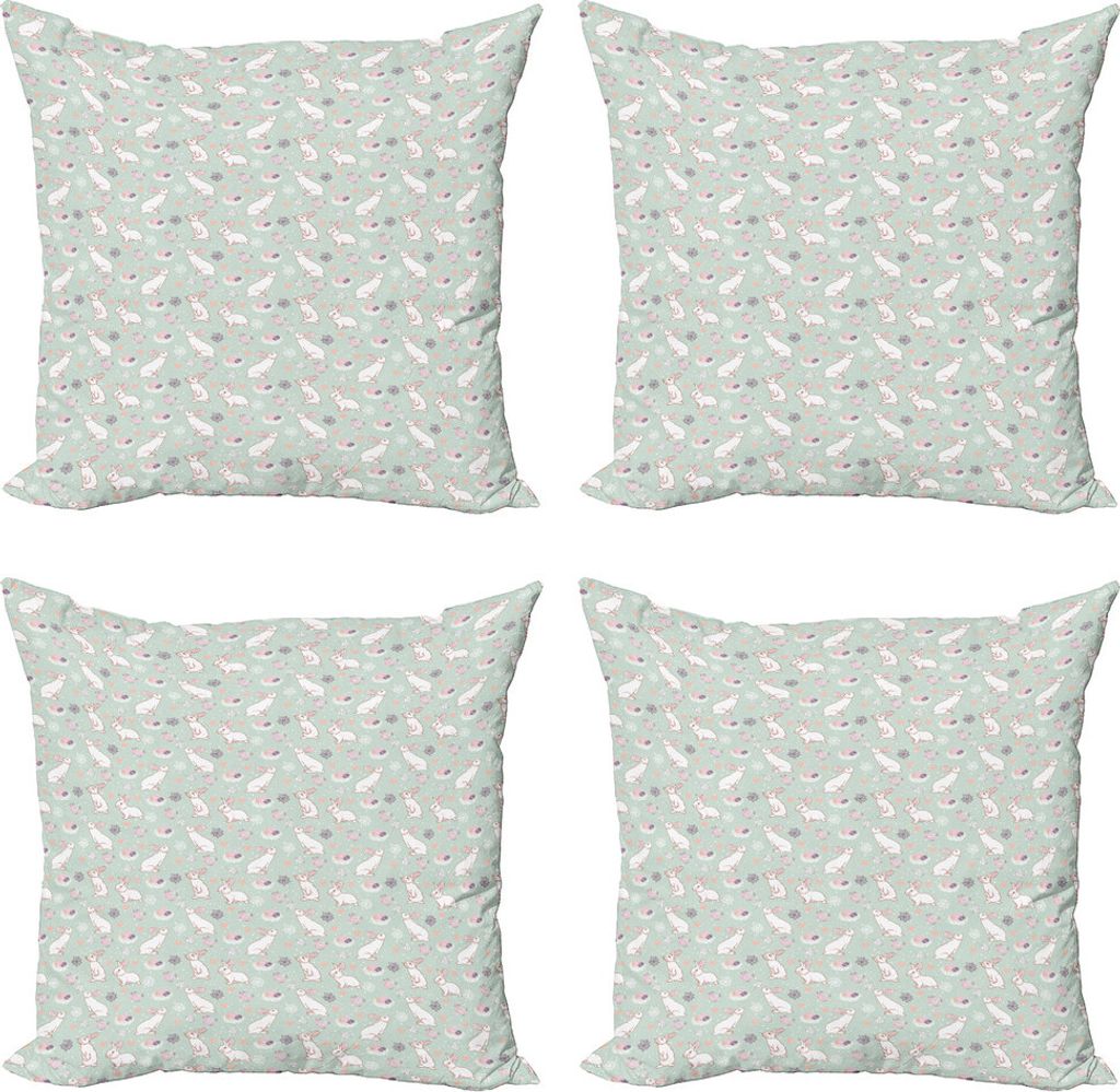 ABAKUHAUS Ostern Kissenbezug Set (4 Stück), Kaninchen-Blumen-Herz, Moderner Doppelseitiger Digitaldruck, 60 cm x 60 cm, Mehrfarbig