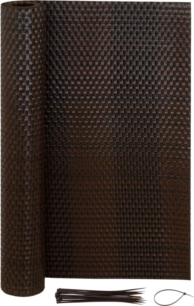 Jardinion Sichtschutzmatte Rattan Optik 0,90 x 5m Braun-Mix Sichtschutz, geeignet als Terrassen, - Gartenzaun und Balkon Sichtschutz, inkl. Kabelbi...
