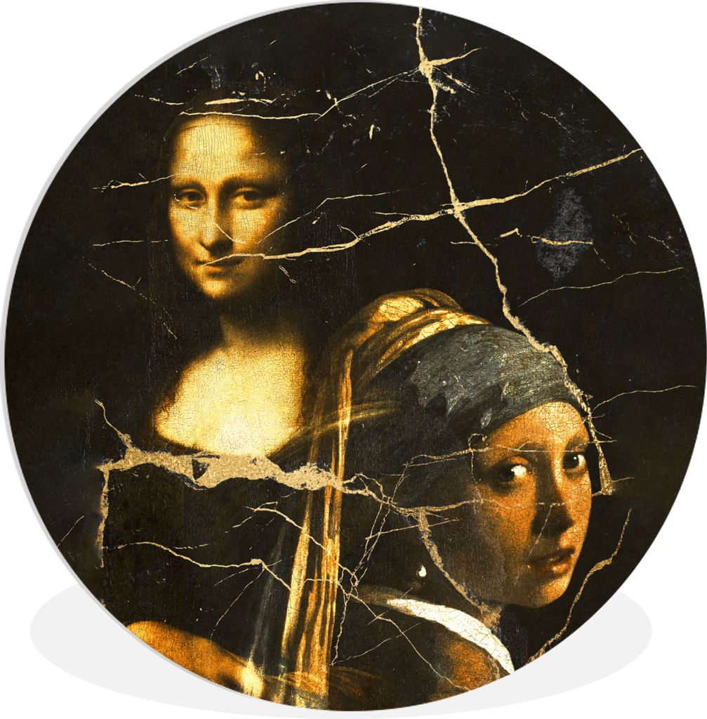 MuchoWow Rundes Wandbild - Runde Bilder Das Mädchen mit dem Perlenohrring - Mona Lisa - Collage Ø 30 cm Kreis Wanddekoration Kunststoff - Wandk...