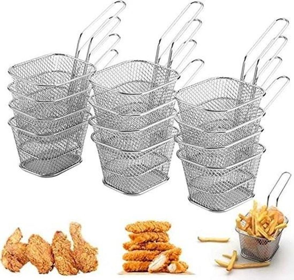12 Stück Frittierkörbe, kleine Servierkörbe aus Edelstahl, für Pommes Frites, Mini-Frittierkorb, Pommeskorb, Frittierkörbe zum Servieren von P...