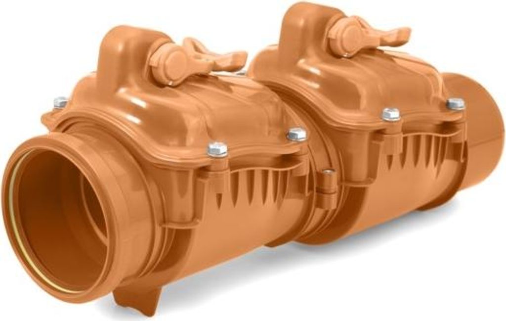 airfit Doppelrückstauklappe DN 160mit zusätzl. Handverschlüssen, rotbraun