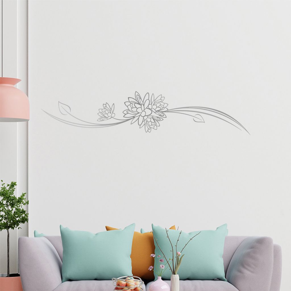 Blume - Linien Wandtattoo in 6 Größen - Wandaufkleber Wall Sticker - Dekoration, Küche, Wohnzimmer, Schlafzimmer, Badezimmer