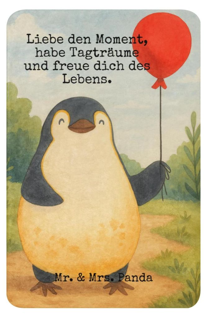 Mr. & Mrs. Panda Heimdecke Pinguin Luftballon Design 100 x 150 cm - Weiß - Geschenk, Decke, Kuscheldecke, Geschenkidee, Sofadecke, Wärmedecke, Li...