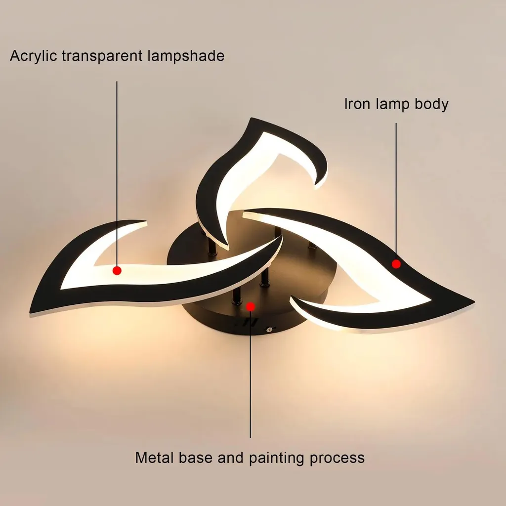 Plafonnier LED Noir 40W Forme Fleur - Éclairage Fixe Blanc Chaud - 3