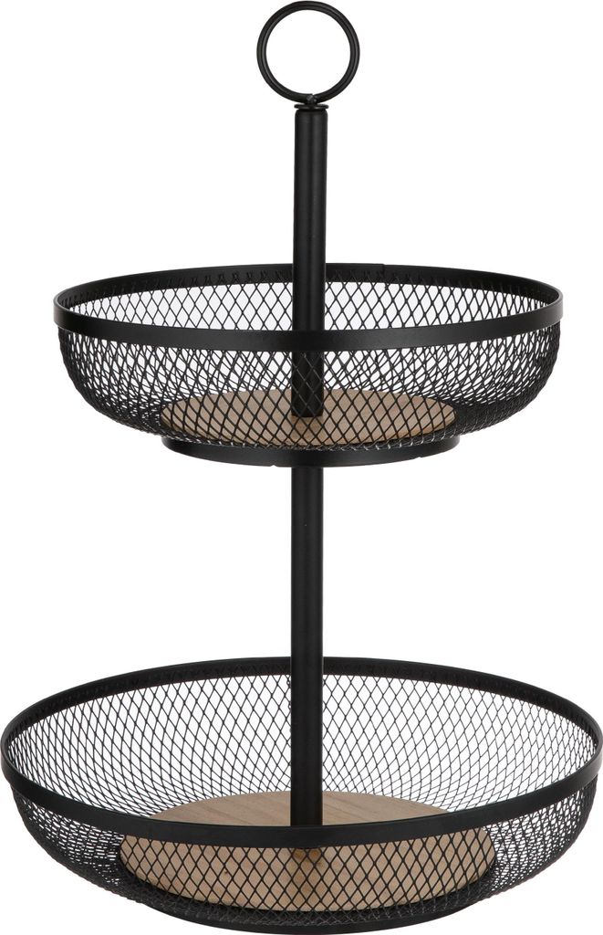 Ladelle Olsen 2-etagiger Gitter- Früchtekorb, Robust, 31,5x31,5x45cm, Farbe:Schwarz