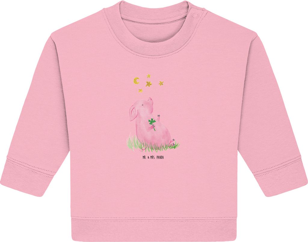 Mr. & Mrs. Panda Organic Baby Pullover Schwein Glück 12. - 18. Monat - Baumwolle Pink - Geschenk, Träume, Glücksbringer, Motivation, Sterne, Bul...