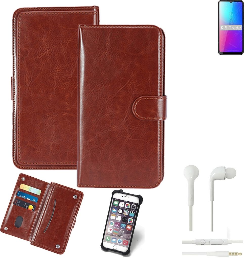 K-S-Trade 360° Hülle kompatibel mit Blackview BV5100 Pro inkl. Headphones braun Kunstleder Case BookCase WalletCase Kunstlederederhülle