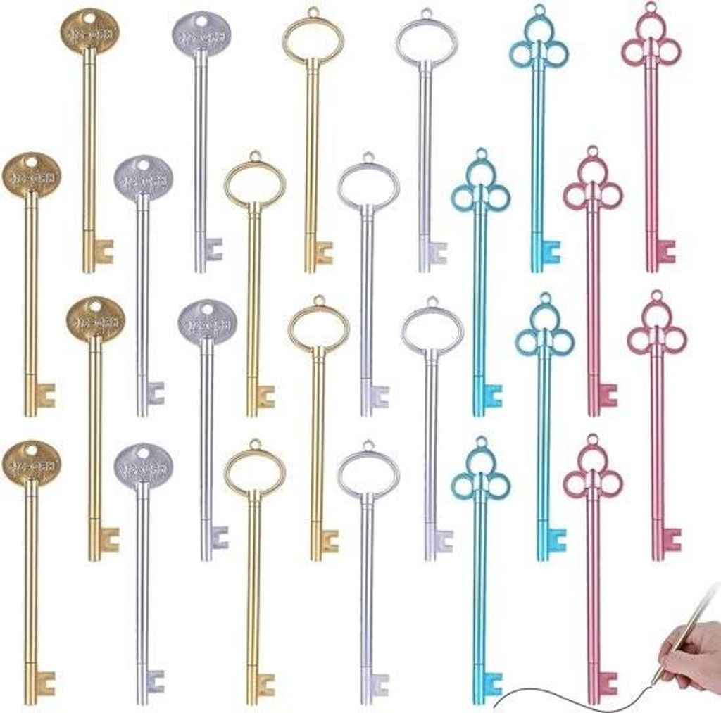 24-teiliges Set mit Gelrollern in Schlüsselform (0-38 mm) im Retro-Stil – 6 verschiedene Ausführungen, schwarze Tinte, Kugelschreiber, Schlüss...