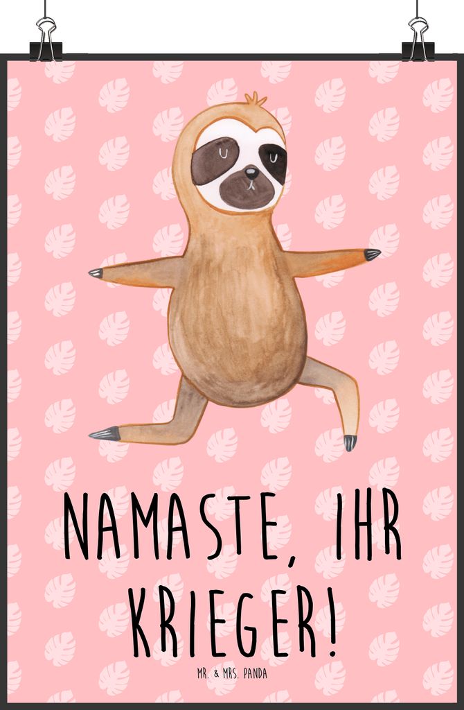 Mr. & Mrs. Panda Bild Faultier Yoga DIN A2 - Rot Pastell - Geschenk, Yogaübungen, Design Poster, Namaste, Wandbild, Meditation, Plakat, wanddeko, ...
