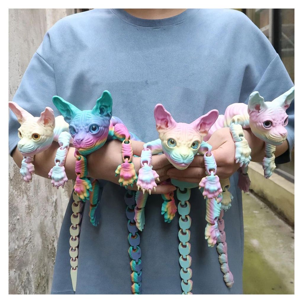 Bewegliche, haarlose 3D-gedruckte Sphynx-Katzenfigur, flexible Katze, Stressabbau, Schreibtischspielzeug, Haustier-Fidget-Spielzeug, Heim- und Bür...