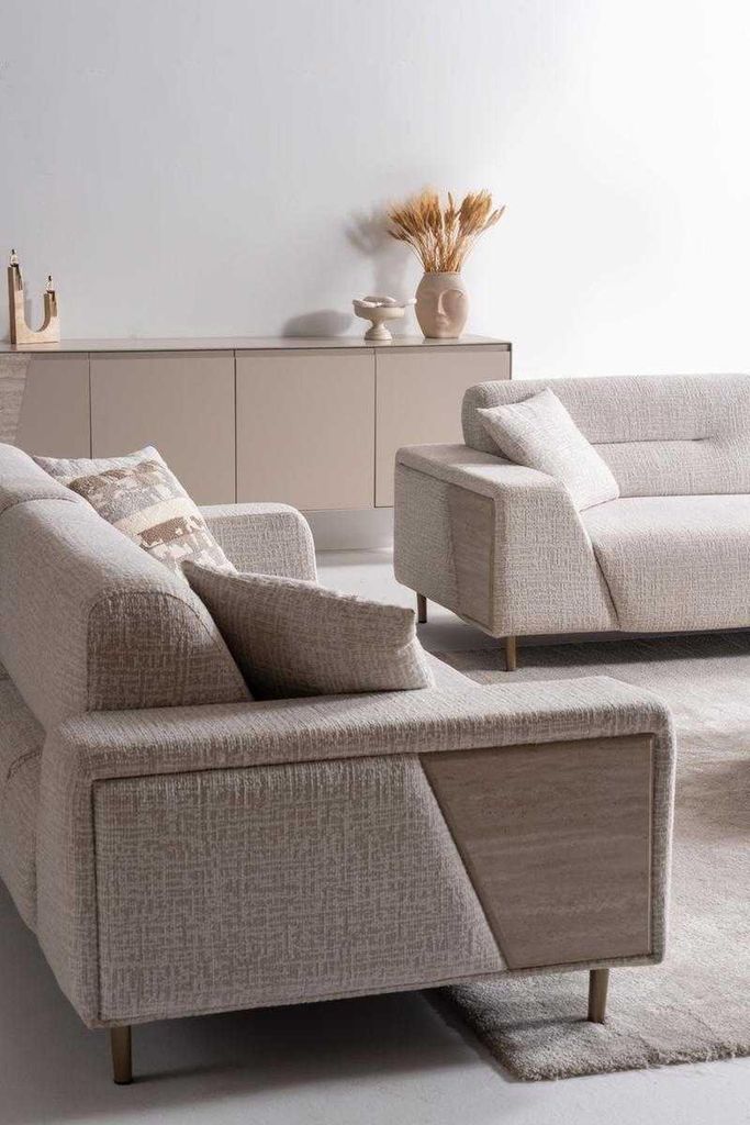 3 Sitzer Sofa Stil modern Farbe weiß weich bequem neu Wohnzimmer Stoff