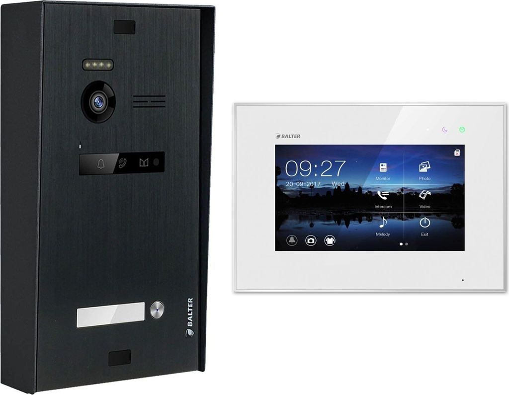 BALTER EVO Aufputz Schwarz 2-Draht BUS 7" Monitor Weiß Video Türsprechanlage Set für 1 Familienhaus