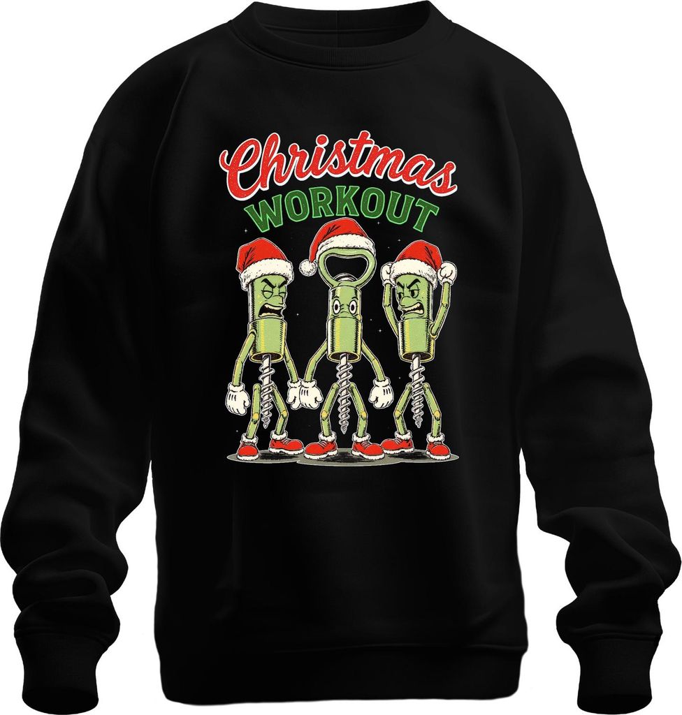 Christmas Workout Korkenzieher Flaschenöffner Wein Weihnachten Uni Sweatshirt Pullover, Schwarz, XL