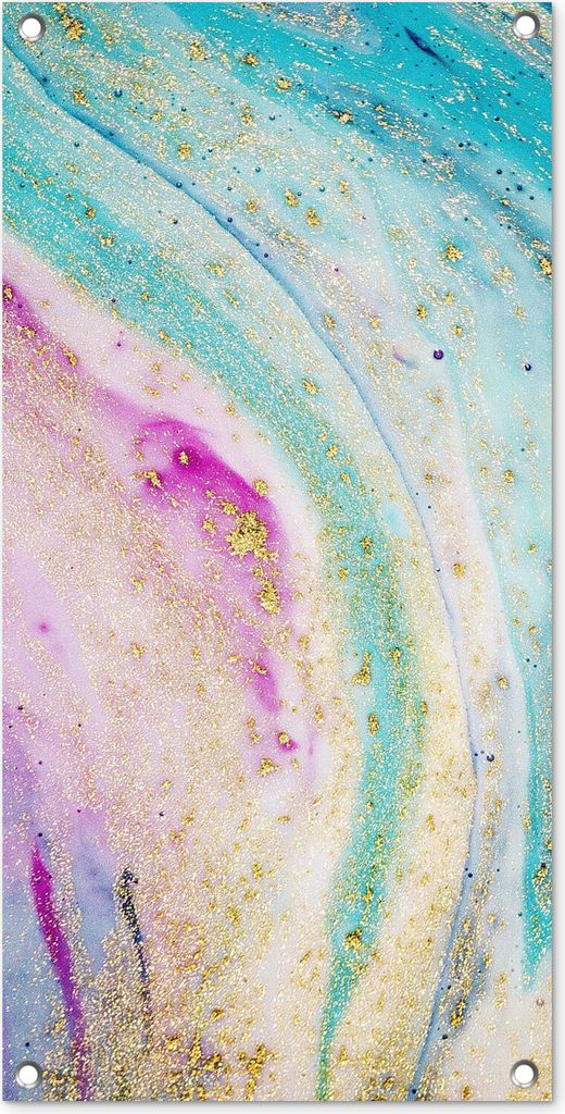 MuchoWow 40x80 cm Outdoor-Poster Gartendeko Sichtschutz Garten Poster für den Garten Marmor - Farbe - Regenbogen