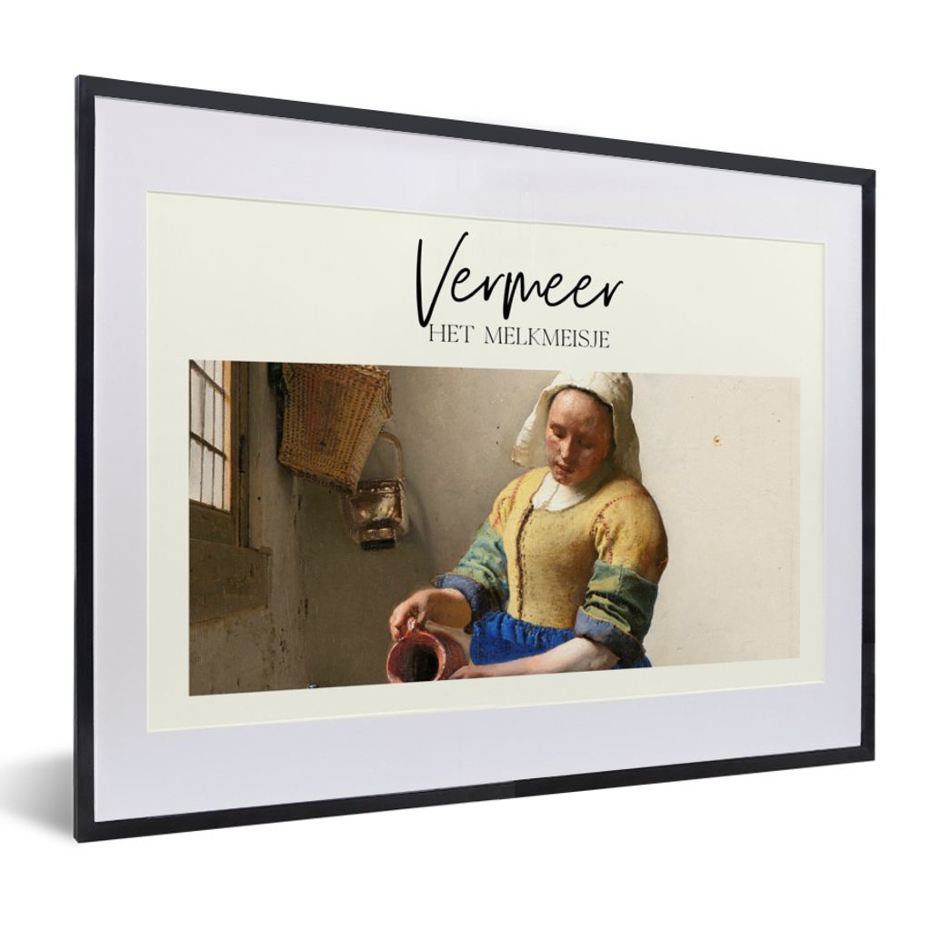 MuchoWow Gerahmtes Poster Milchmädchen - Vermeer - Alte Meister 40x30 cm - Poster mit Schwarzem Bilderrahmen Wandposter Rahmen Foto Bilder - Bil...
