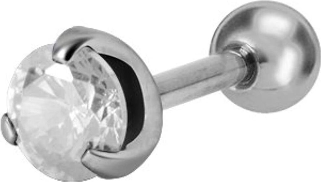 Tragus Micro Barbell Piercing Stahl Mit Zirkonia Stein Weiss 2mm BRBCJ-ST - 6.0 Millimeter