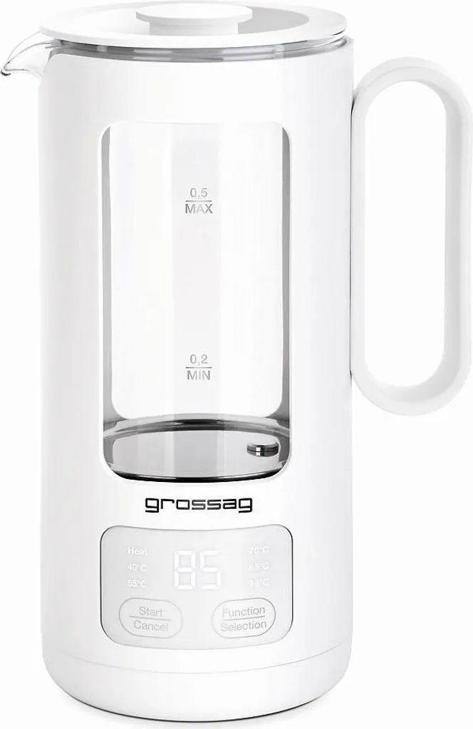 Mini Bollitore Vetro 0.5L Grossag WK 8 Bianco | Design Salvaspazio