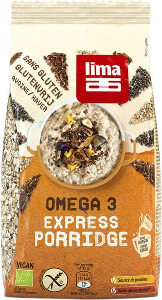 A bag of Lima brand Omega 3 Express Porridge.