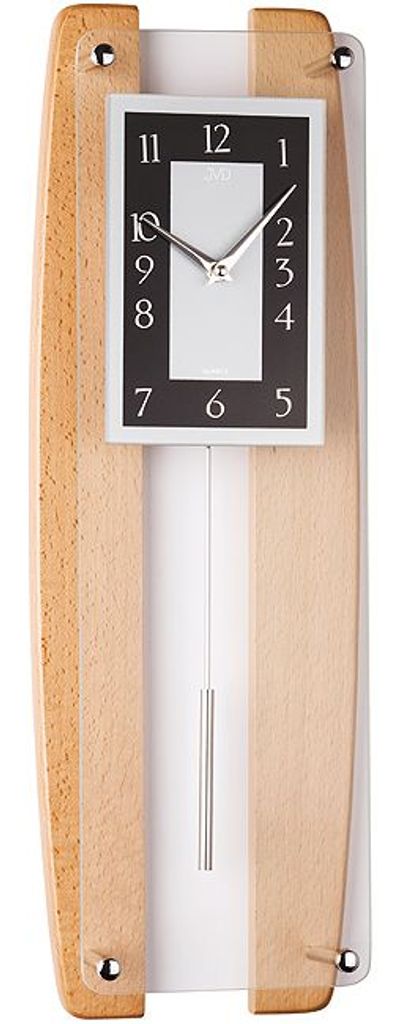 JVD N12033/68 Wanduhr Quarz mit Pendel Holz buche farben Pendeluhr mit Glas