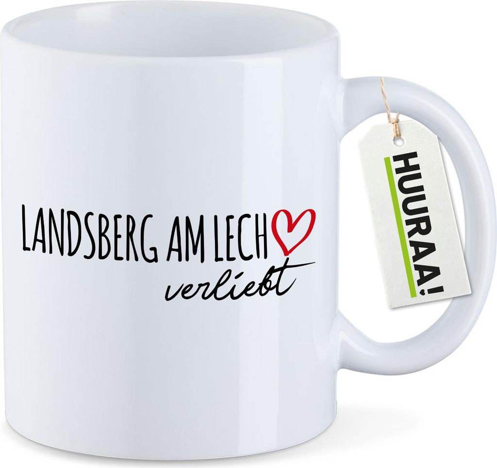Huuraa Kaffeetasse Landsberg am Lech verliebt 330ml Weiß Keramik Kaffeebecher Geschenkidee