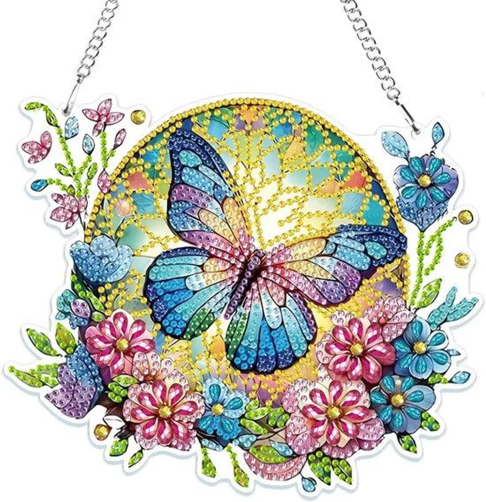 Suspension Diamant Lumineuse avec Papillon et Fleurs - Loisir Créatif