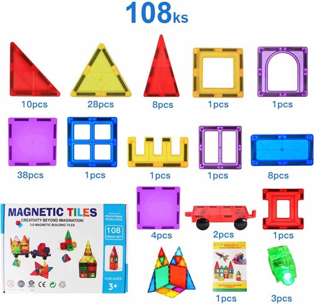 Magnetická stavebnica pre deti sada 108ks - Magnetic Tiles Obrázok produktu 13