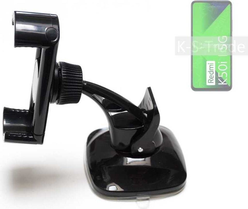 K-S-Trade kompakte Handy-Halterung Windschutzscheibe kompatibel mit Xiaomi Redmi K50i 5G Armaturenbrett schwarz Autohalterung KFZ Halter