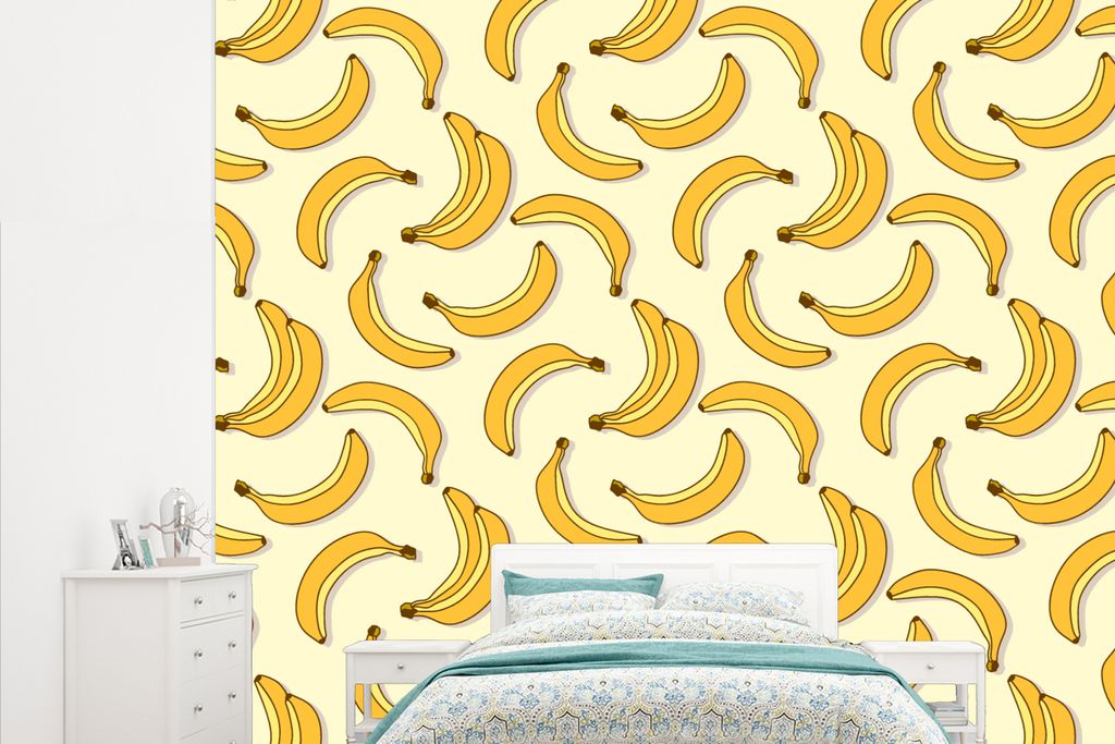 MuchoWow Fototapete für Wohnzimmer oder Schlafzimmer Wandtapete Vinyl Motivtapete Obst - Gestaltung - Banane - 265x220 cm - Die Küche
